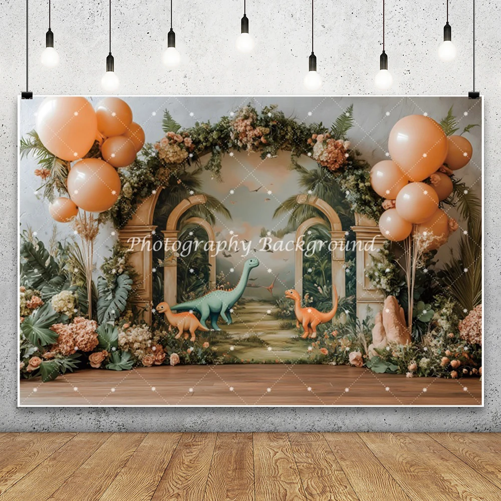 Cartoon dinosaurus achtergrond schattige dinosaurus tropische jungle kinderen verjaardag baby shower partij ballon decor fotografie achtergrond