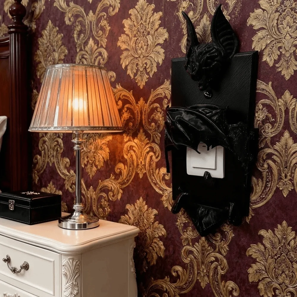 3D Printed Bat Light Switch Guard Covers Creative Movable Switch Panels Decorative Gothic Style Plastic Switch Cover Bedroom