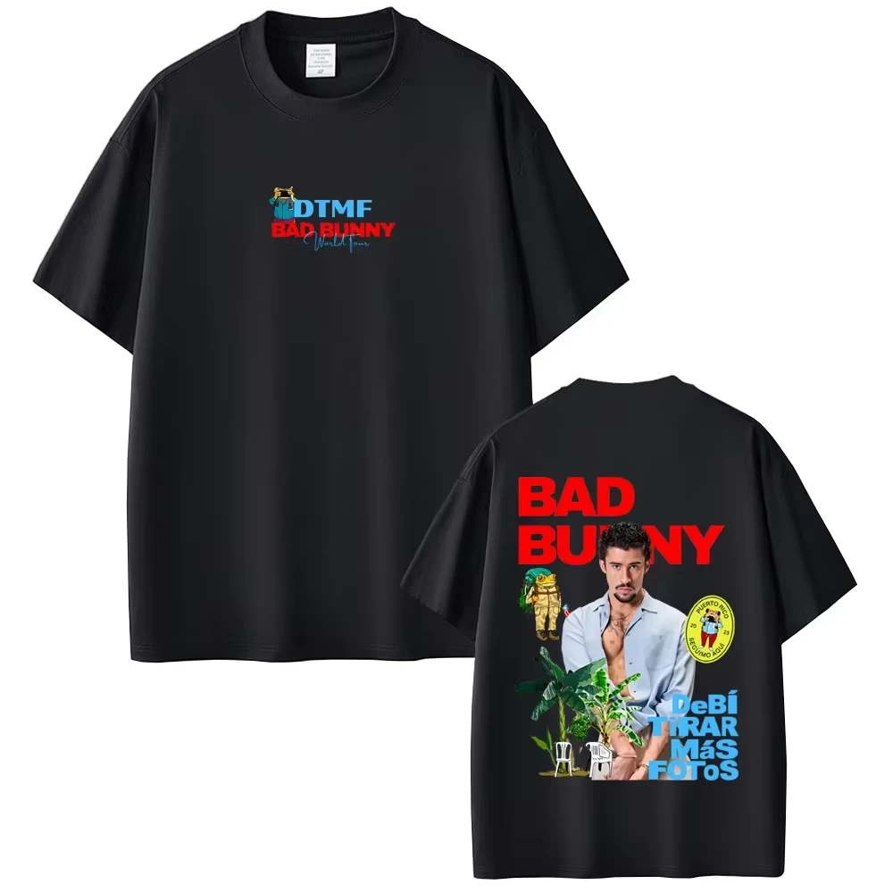 Unisex Mode Übergroßes Hip-Hop Kurzarm-T-Shirt Bedruckt mit Rapper Bad Bunny DTMF Debi Tirar Mas Fotos World Tour T-Shirt