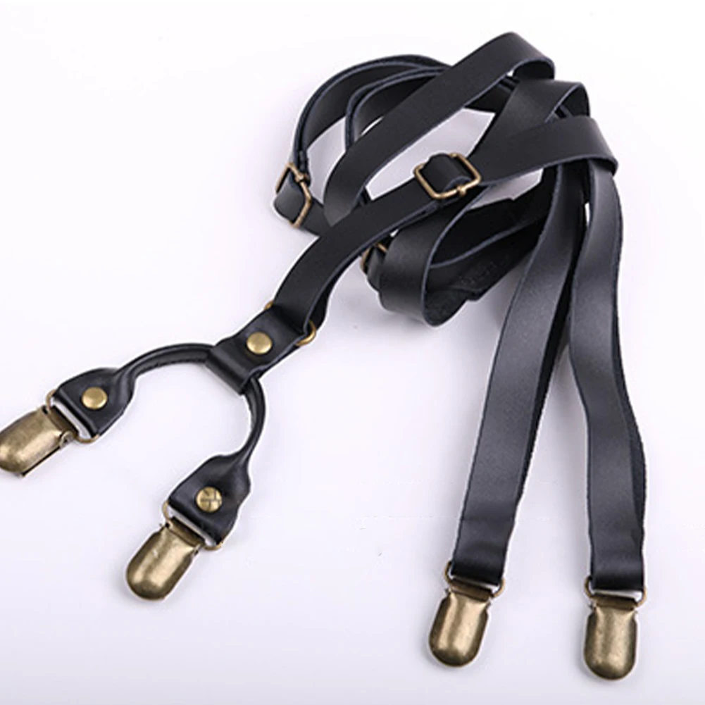 15mm Wide Men Vintage PU Leather Suspenders Adult H Back Adjustable Straps Men Jean Suit With Brass Hook Clip-On Suspenders