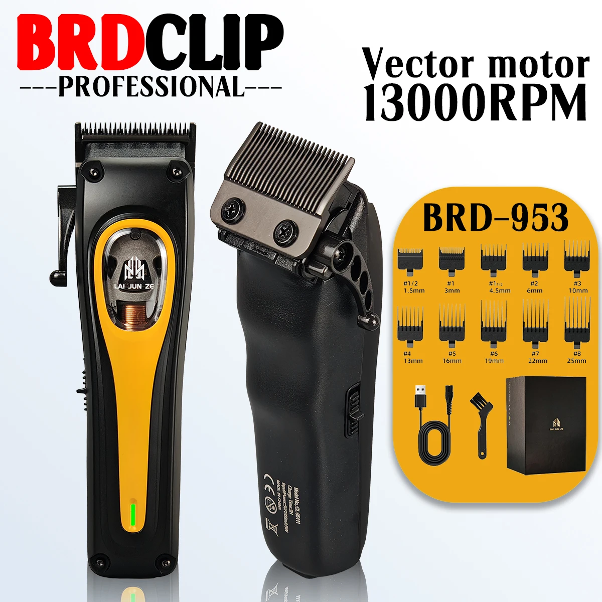 Professional Electric Hair Clipper BRD 953 Hair Trimmer with Vector Motor 12000RPM DLC Tapered Blade 2000mAh Barbershop Machine