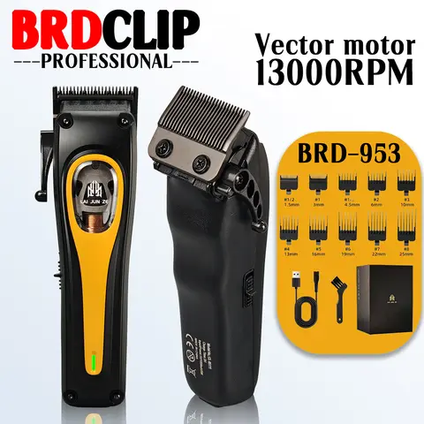 Professional electric hair clipper BRD 953 hair trimmer with vector motor 12000RPM DLC tapered blade 2000mAh barbershop machine