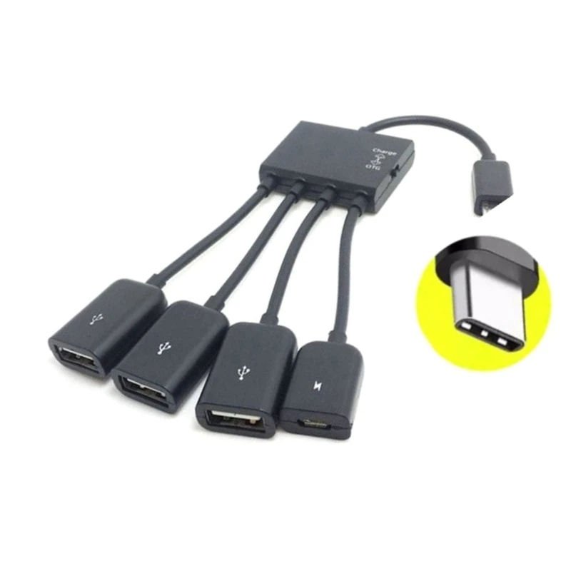 1 to 4 USB HUB MicroUSB/ TypeC OTG Charging Splitters Adapter Cable Easily Connection for Various Devices QXNF