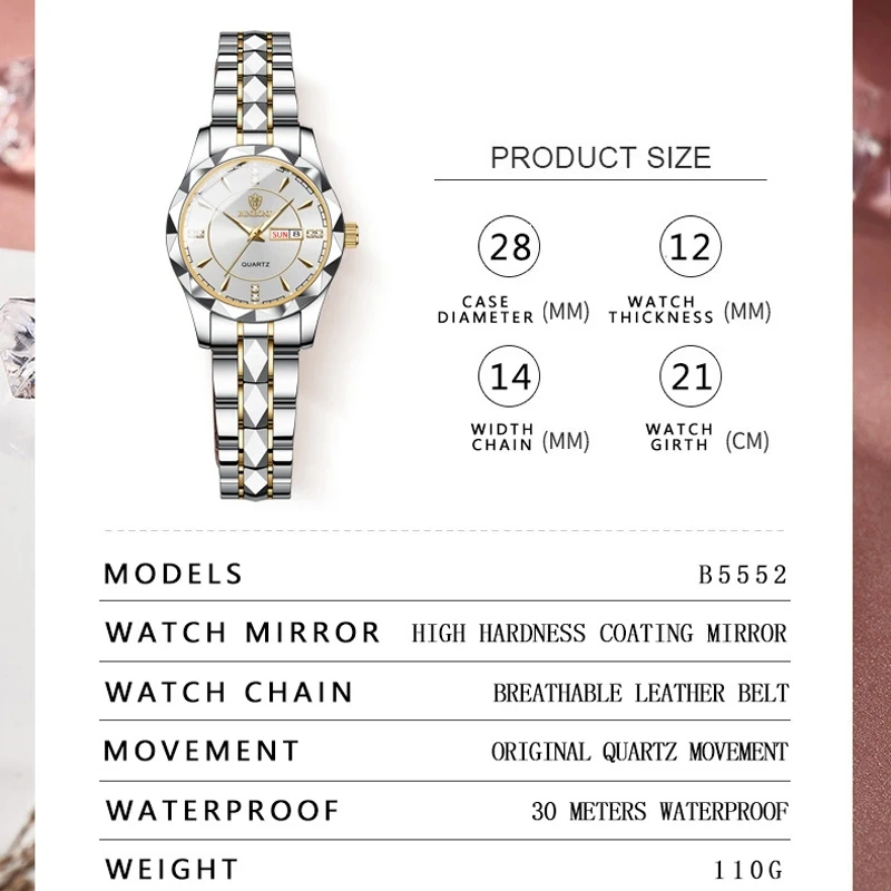 Брендовые часы BINBOND, роскошные женские часы Quazt, водонепроницаемые светящиеся наручные часы с датой, модные спортивные женские часы 5552