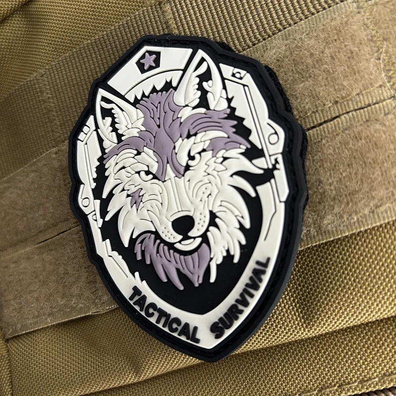 Tactical Survival Wolf PVC Patch Russian Military Wolf Combat Morale Badge Hook&Loop Emblem Chevron Backpack Clothes Stickers