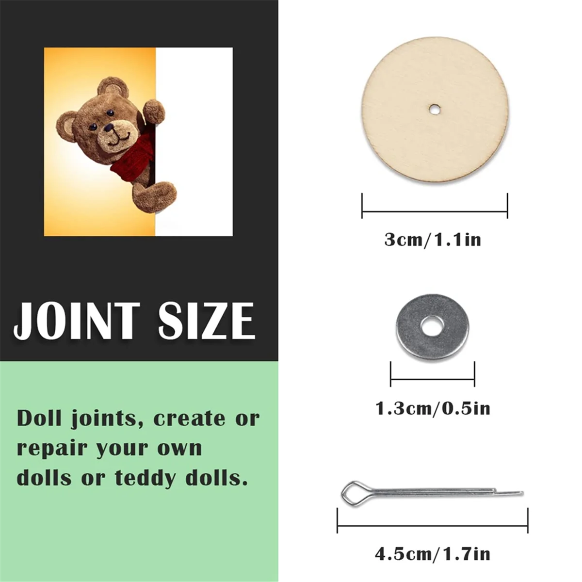 10 Sets Doll Joint Connectors Cotter Pin Joints and Wooden Fibreboard Disks Movable Engage Bolt Dolls Accessories, 30mm