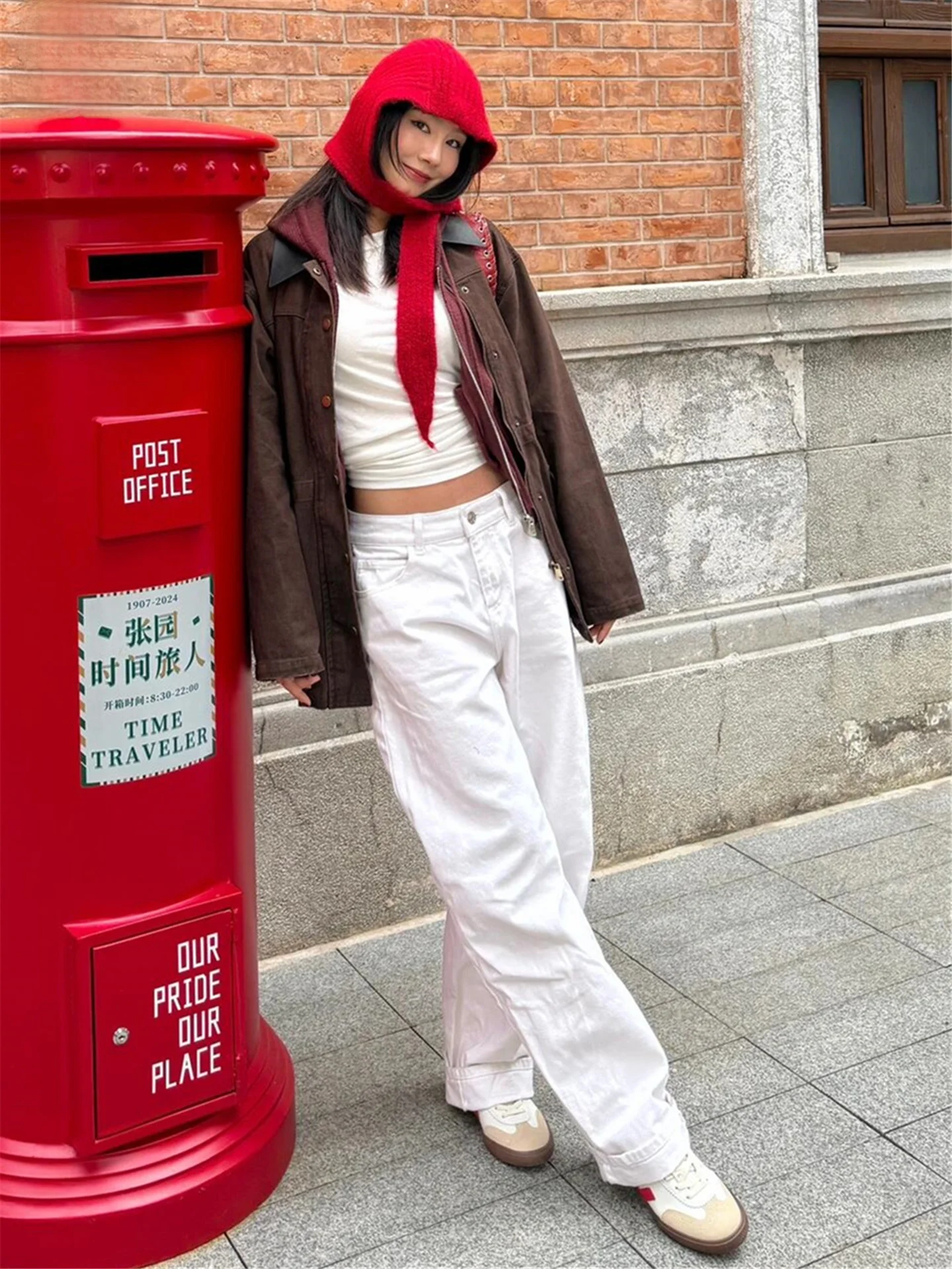 

Extended Length Straight Leg Jeans Women's Loose Fit Low Waist Slimming Wide Leg Floor Length Pants Autumn Winter Cotton Denim