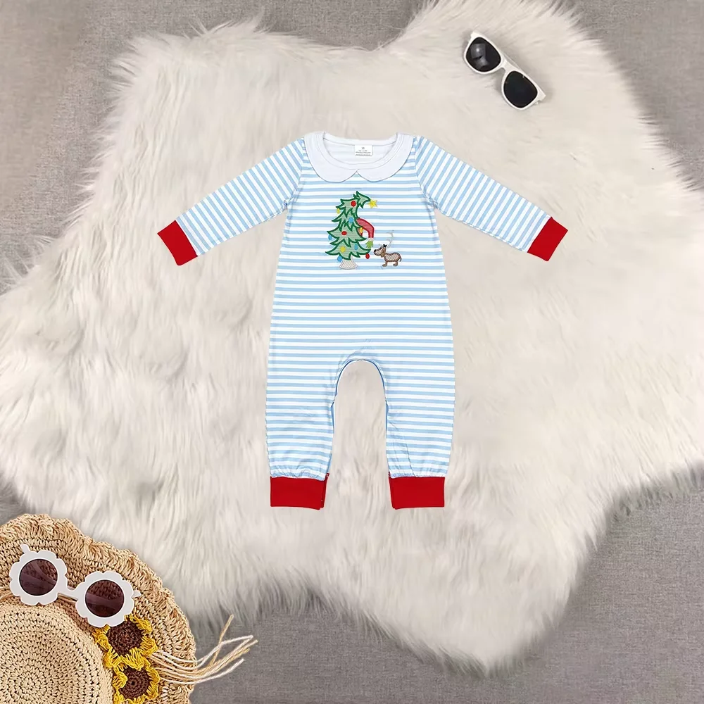 

wholesale boutique Embroidered Christmas tree baby girl Romper