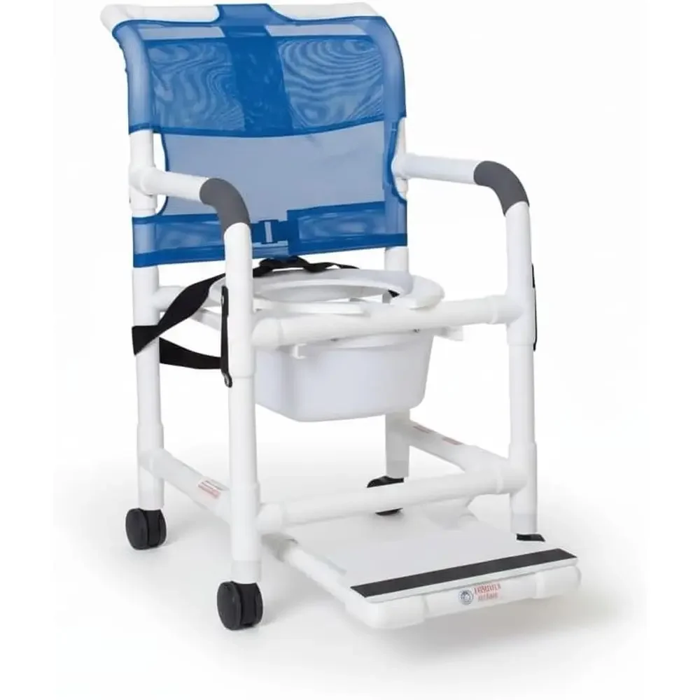 

Rolling Shower Chair with Wheels & Drop Arms, Mesh Seat, 4 Locking Casters, Seat Belt, Sliding ootrest, Come Pail – its Over Toi
