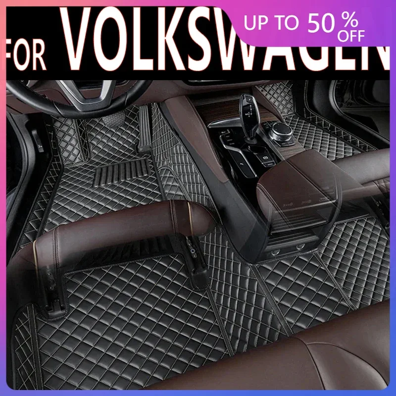 Leather Car Floor Mats For VOLKSWAGEN ID.4 CROZZ atlas cross Caddy turbo GTI Saveiro Cross T-Cross Sagitar 2022  Car Accessories