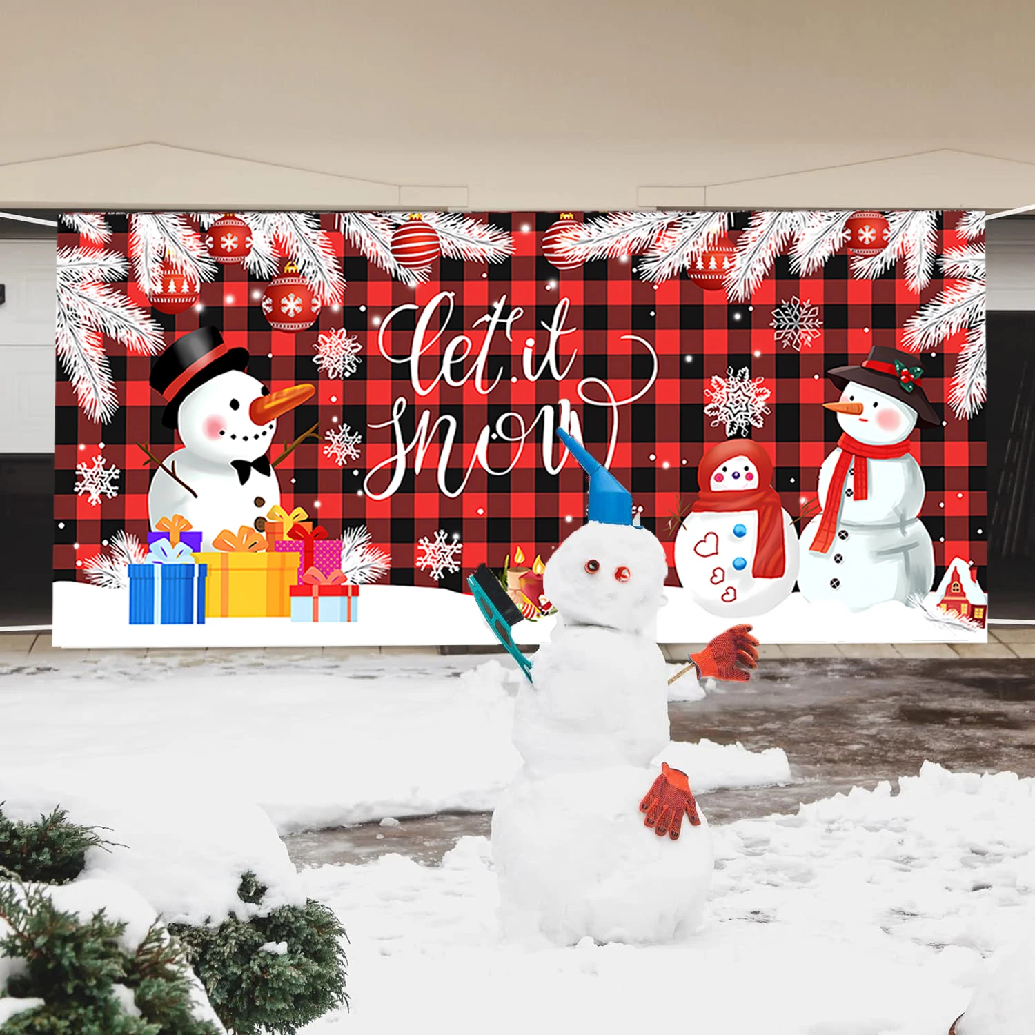 

Extra large 400 * 180cm red Christmas snowman garage background cloth Christmas party atmosphere decoration