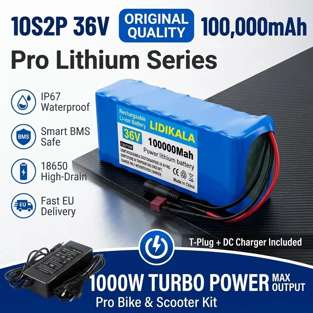 LIDIKALA 36V 10S2P 18650 Lithium-Akku mit integriertem BMS, Überladeschutz, leistungsstarker Ersatzakku für Elektroroller, Citycoco, E-Bikes, 500W-Motor.