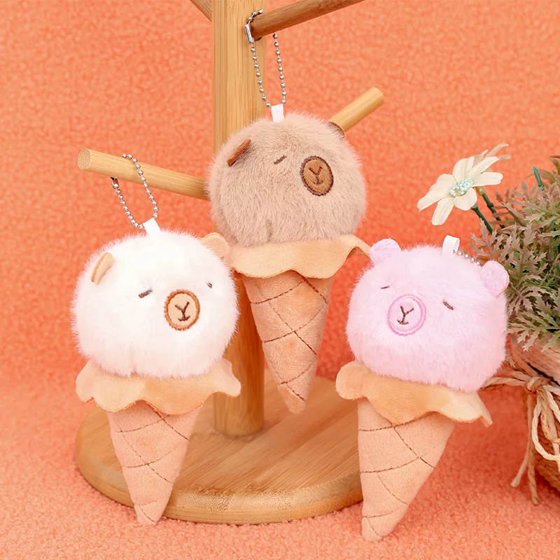 New Cute Capibala Creative Ice Cream Keychain Doll Pendant Dolphin Hanging Chain Plush Toy