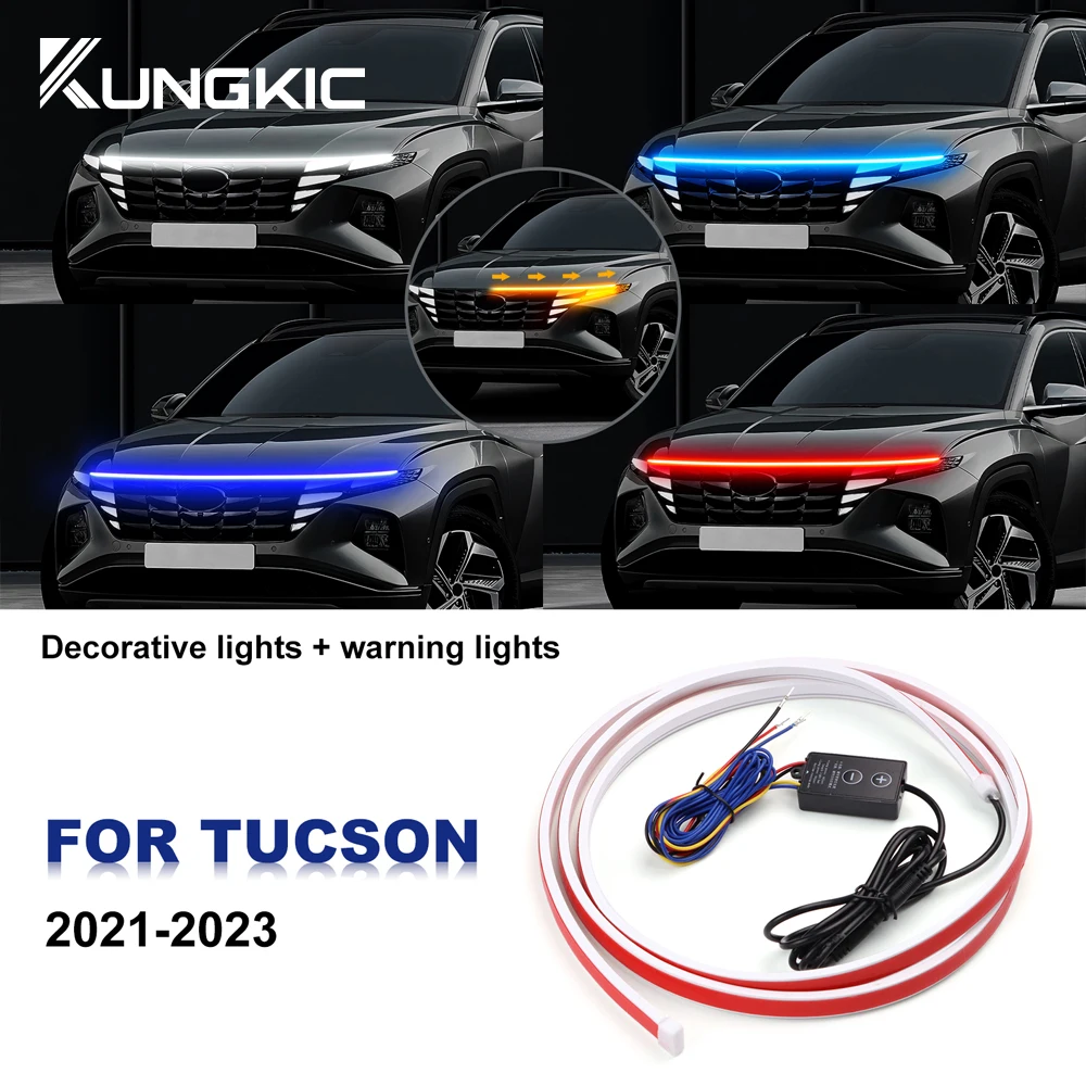 for Hyundai Tucson (2021-2023) 2M Car Hood Light Strip Two Color Variations Headlights Trim Dynamic Daytime Running Turn Hood