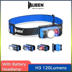 WUBEN H3 LED far 120 lümen ile P8 7 çalışma modu HardLight 360 ° ayarlanabilir Mini far açık aydınlatma