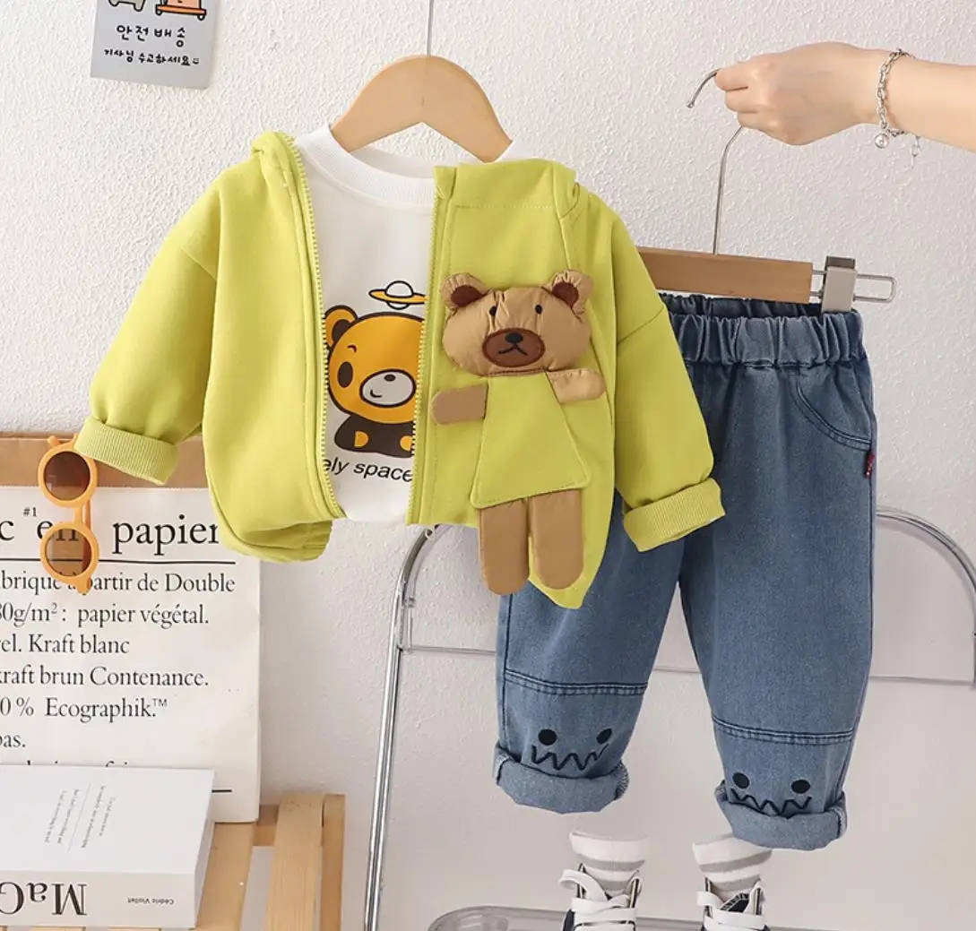 

Spring Autumn Outfits for Baby Kids Sets Cartoon Bear Zipper Jackets+T-shirt+Pants Casual Tracksuits Children Boys Clothing