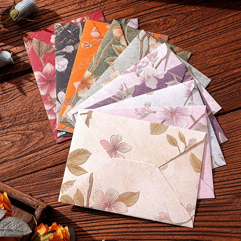 5pcs  Kawaii Floral Envelopes Vintage Brocade Envelopes for Letter Writing Gift Package Kawaii Wedding Invitation Cards Cover