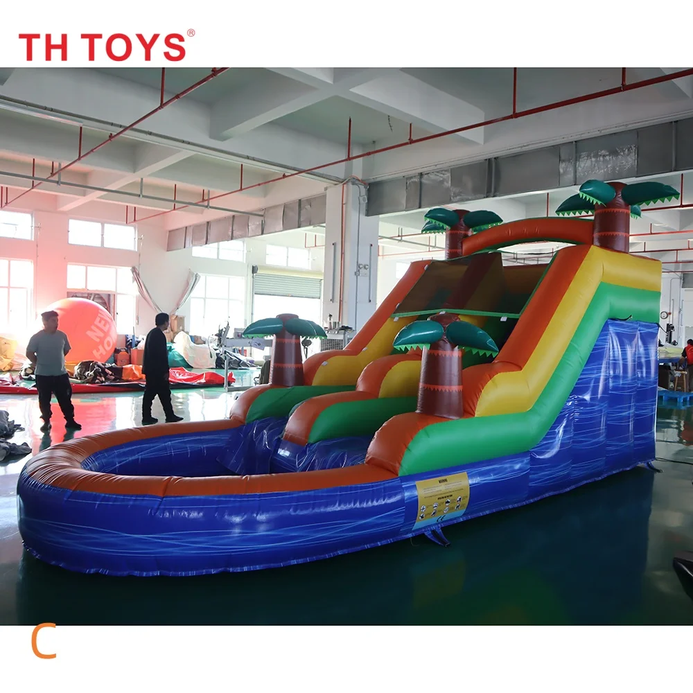 2026 new design Palm Tree inflatable Water Slide Inflatable bouncy slide with Pool for children