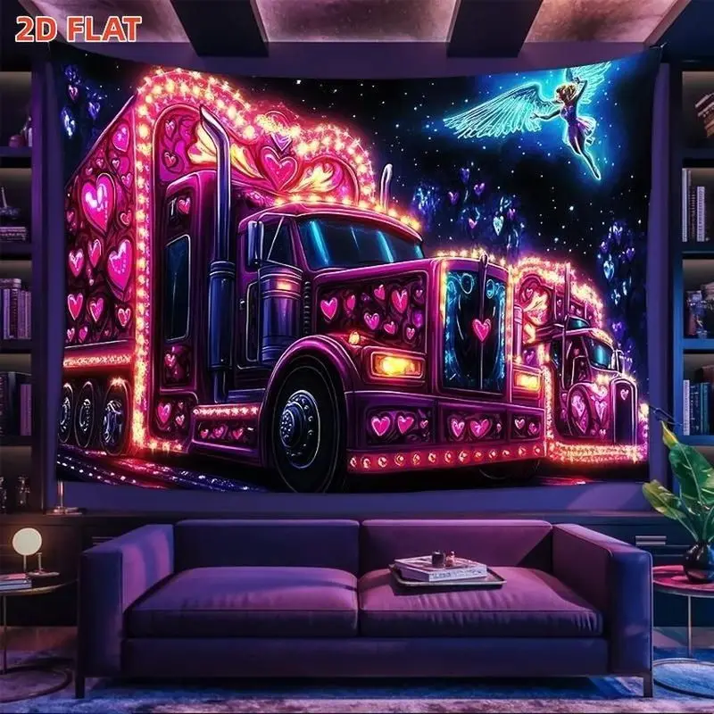 VIKAMA Fantasy Neon Truck Tapestry Heart Angel Galaxy Polyester Wall Hanging Bedroom Dorm Living Room Gothic Spooky Soft Durable