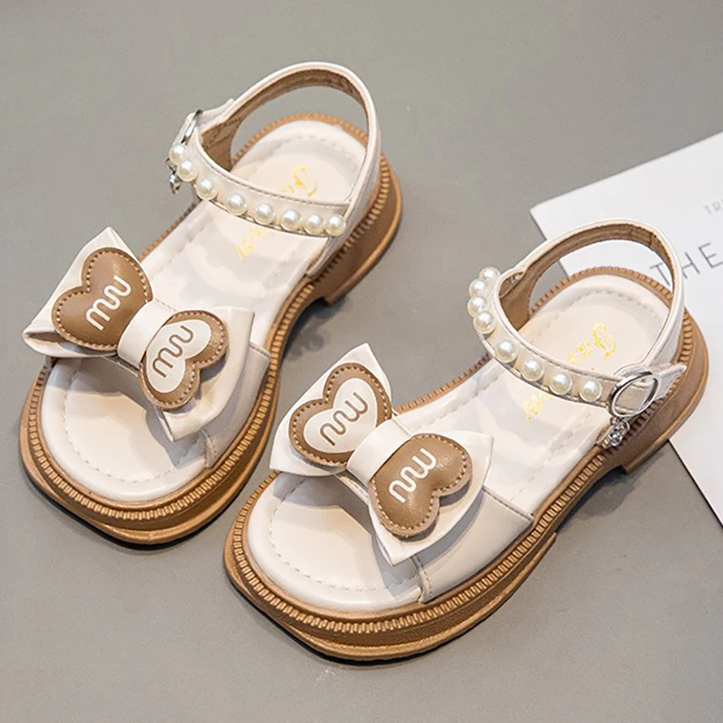 

2025 Fashion Sandals For Girls Trend Fashion Teenager Girl's Sandals Luxury Pearl Bow Children's Beach Sandals Summer Shoes