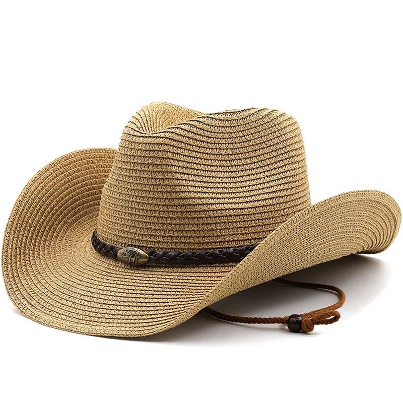 New Panama Hats Womens Summer cowboy Sun Hat Male Female Khaki Straw Emerald Decorate New Fashion Men Jazz Hat