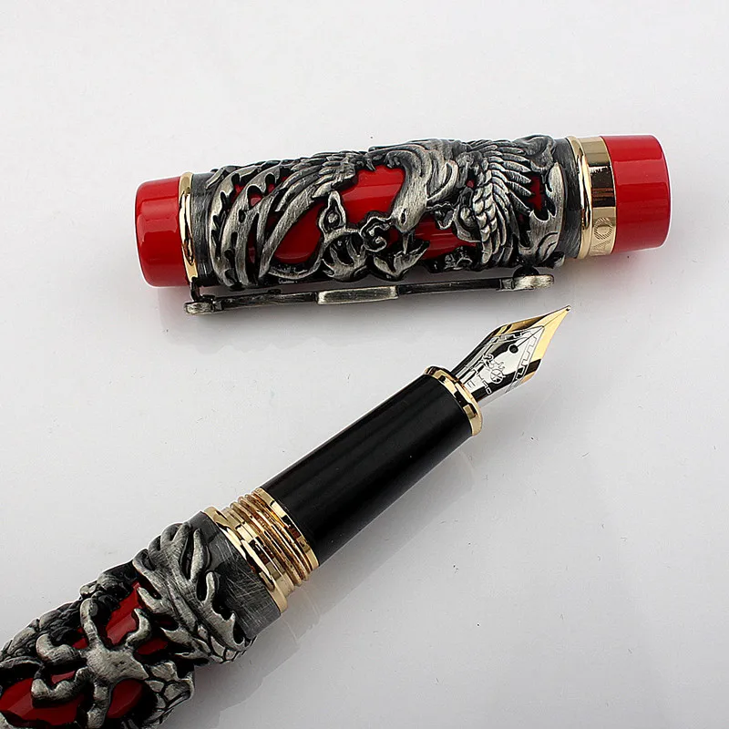 Luxury BRAND Jinhao Dragon Phoenix Fountain Pen Writing Ink Pens M Nib Advanced Craft Writing Pen School Teacher Gift