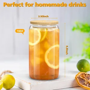 Glasbecher mit Bambusdeckeln und Strohhalmen, Eisglas, Glas mit Holzdeckel, Haushaltsgrund, 550 ml, 2 Stcs, 4pcs 8 Hauptverkäufe Bambusfaserbecher - №5