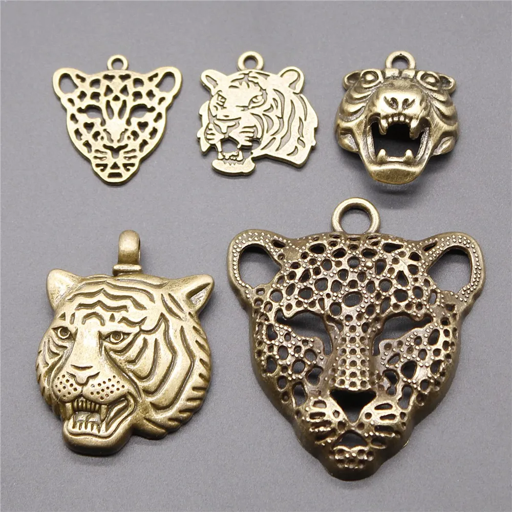 4 sztuk urok Leopard Tiger antyczny brąz kolor tygrys wisiorki do biżuterii tygrys głowy urok DIY ustalenia — zdjęcie 2