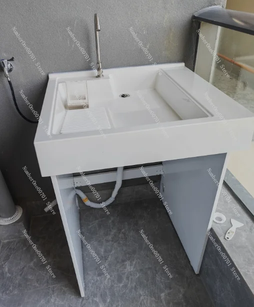 Small Apartment Laundry Cabinet Balcony Integrated Basin Laundry Pool with Rubbing Board Drum Washing Machine Cabinet