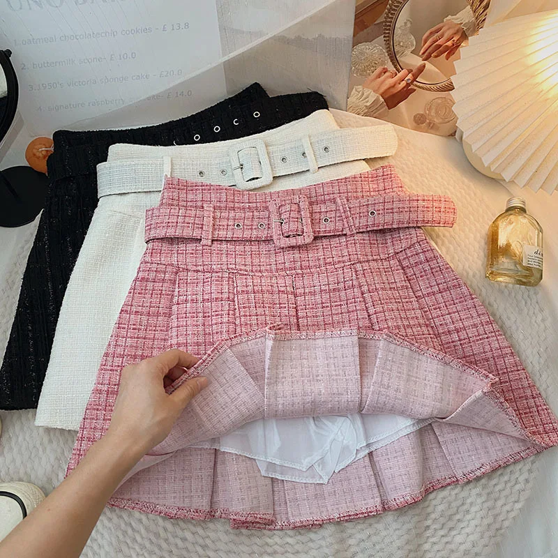 Korean Fashion Plaid Pleated Skirt High Waist Pink Kawaii Y2k Skirts for Women Autumn and Winter Skirts Casual Woman Clothes