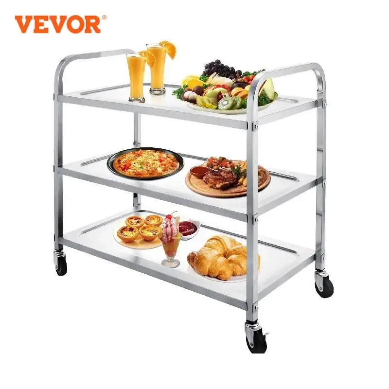 Carrello da cucina in acciaio inossidabile VEVOR carrello da 3 ripiani da 330 libbre carrello da cucina per aeroporti commerciali, hotel, ristoranti, club Catering alimentare