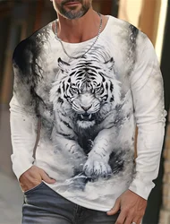 2024 New Tiger Print Pullover Autumn Winter Men's Casual Long Sleeve Round Neck Sweatshirt Streetwear Harajuku Men's Wear