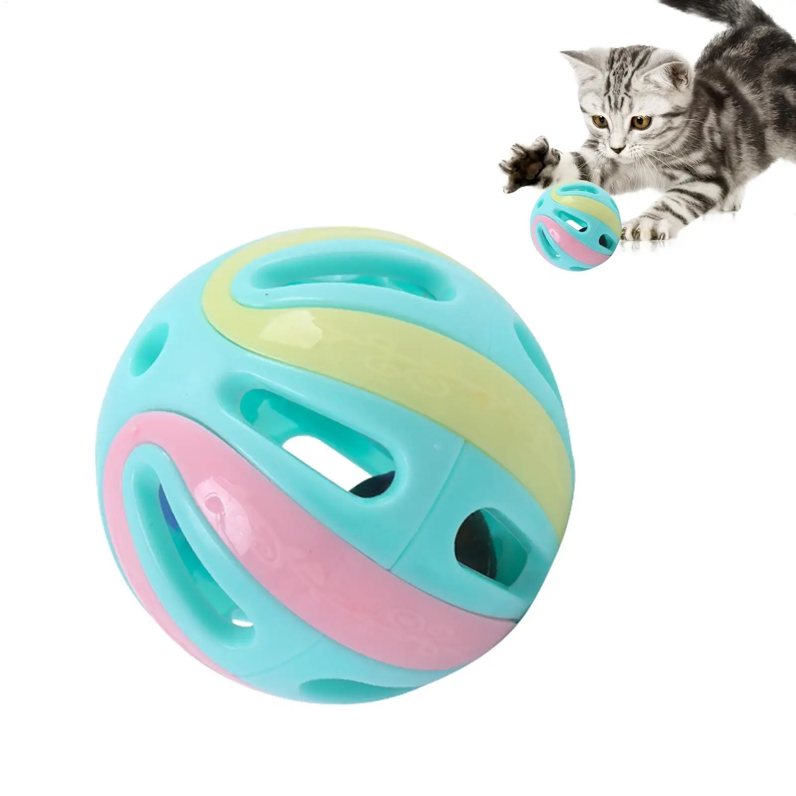 Katzenspielball mit Glocke, 4,8cm Interaktives Katzenspielzeug mit Glocke, Tragbarer Hohler Katzen-Klapperball, Katzenspielzubehör