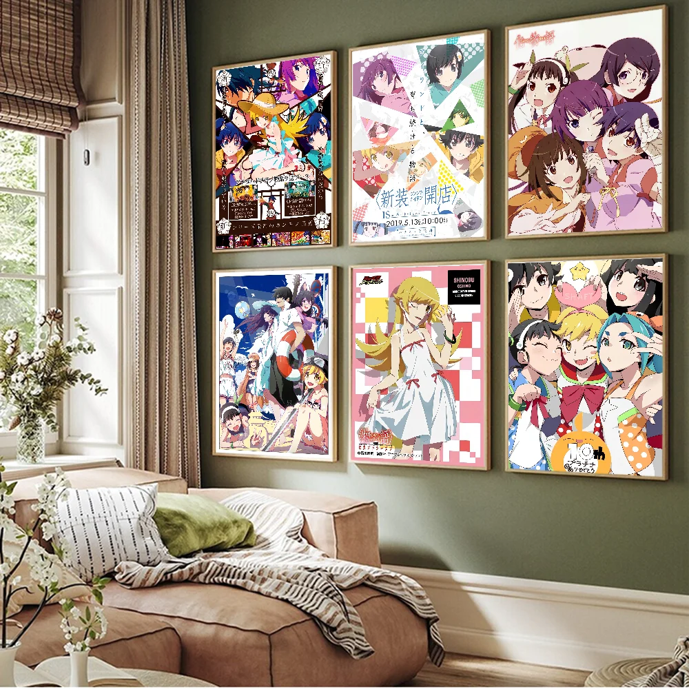 Anime Monogatari series Good Quality Prints and Posters Waterproof Paper Sticker Coffee House Bar Posters Wall Stickers