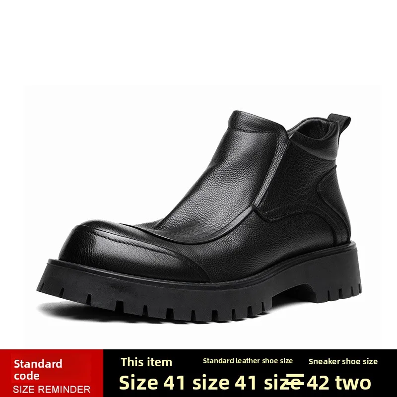 جديد عصري الخريف الشتاء الجلود الأعمال أحذية رجالية أحذية جلدية حقيقية #6