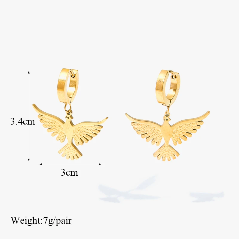 GANEMLY 316L Stainless Steel Phoenix Bird Dangle Earrings For Women Fashion 18K Gold Plated Waterproof Ear Jewelry Gift Bijoux