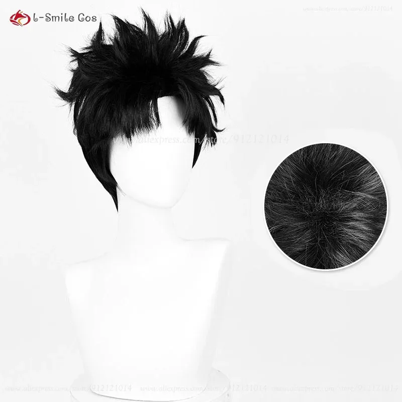 أنيمي كين تاكاكورا تأثيري 28 سنتيمتر قصيرة أسود رقيق شعر مستعار مقاومة للحرارة الاصطناعية الشعر هالوين الرجال لعب الأدوار الباروكات #5
