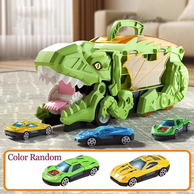

New Product Folding Dinosaur Transporter Car Competitive Game Roll To Eat Car Vehicle Racing Track With Mini Car Kid Gift Toy