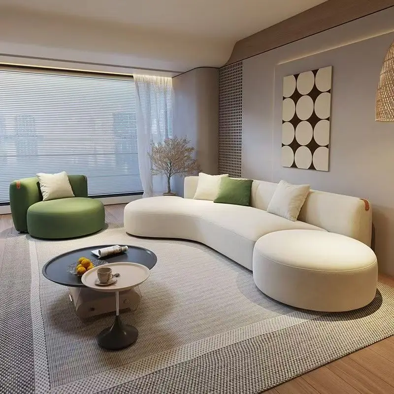 Modernes, einfaches Sofa, cremefarbenes Konkubinensofa