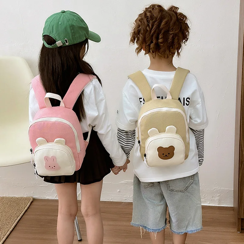 Cartoon Baby Backpack School Bags for Girls Boys Korean Kids Bag Canvas Cute Bear Bunny Kindergarten Children Backpacks