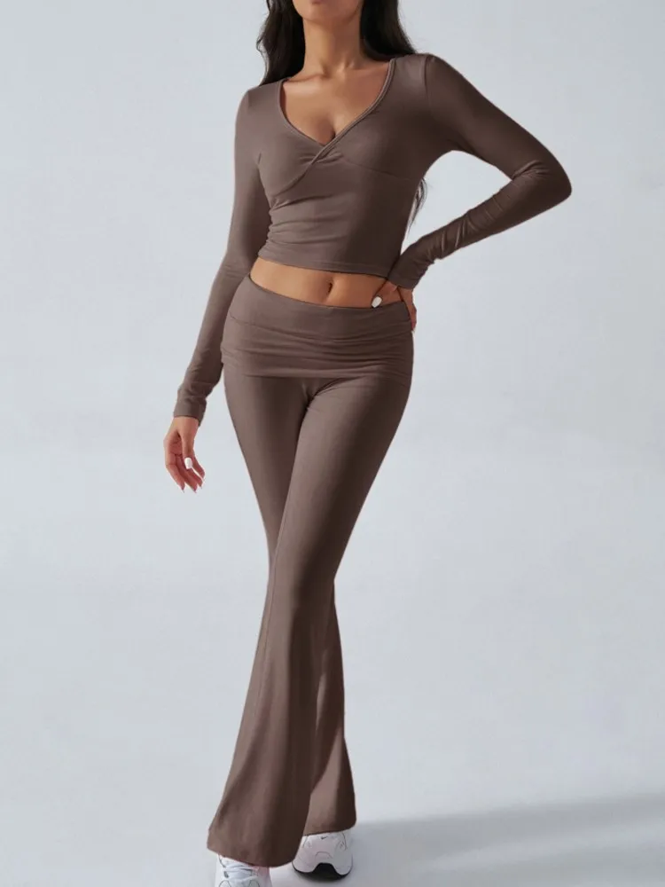 

2025 Autumn Elegant Women SlimTwo-Piece Long Pant Sets Commuting Activewear Pajama Sets Fashion Solid Color Leisure Sports Yoga