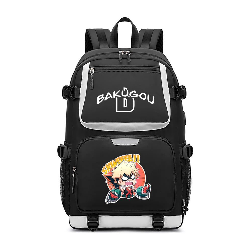 My Hero Academia School Bags Oxford Bookbag Bakugou Katsuki Travel Backpack USB Charging Laptop Daypack Anime Shoulder Bags