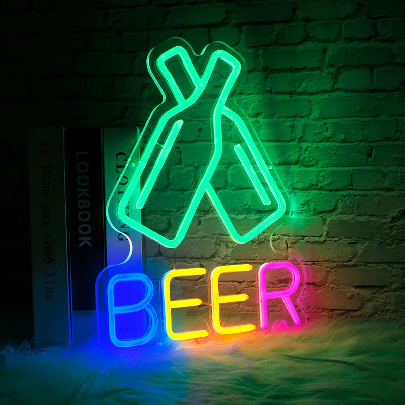 Beer Bottle Led Neon Sign Shop Bar Restaurant Hotel Decorative Light Neon Bedroom Wall Kitchen Personalized Decor Night Lamb USB