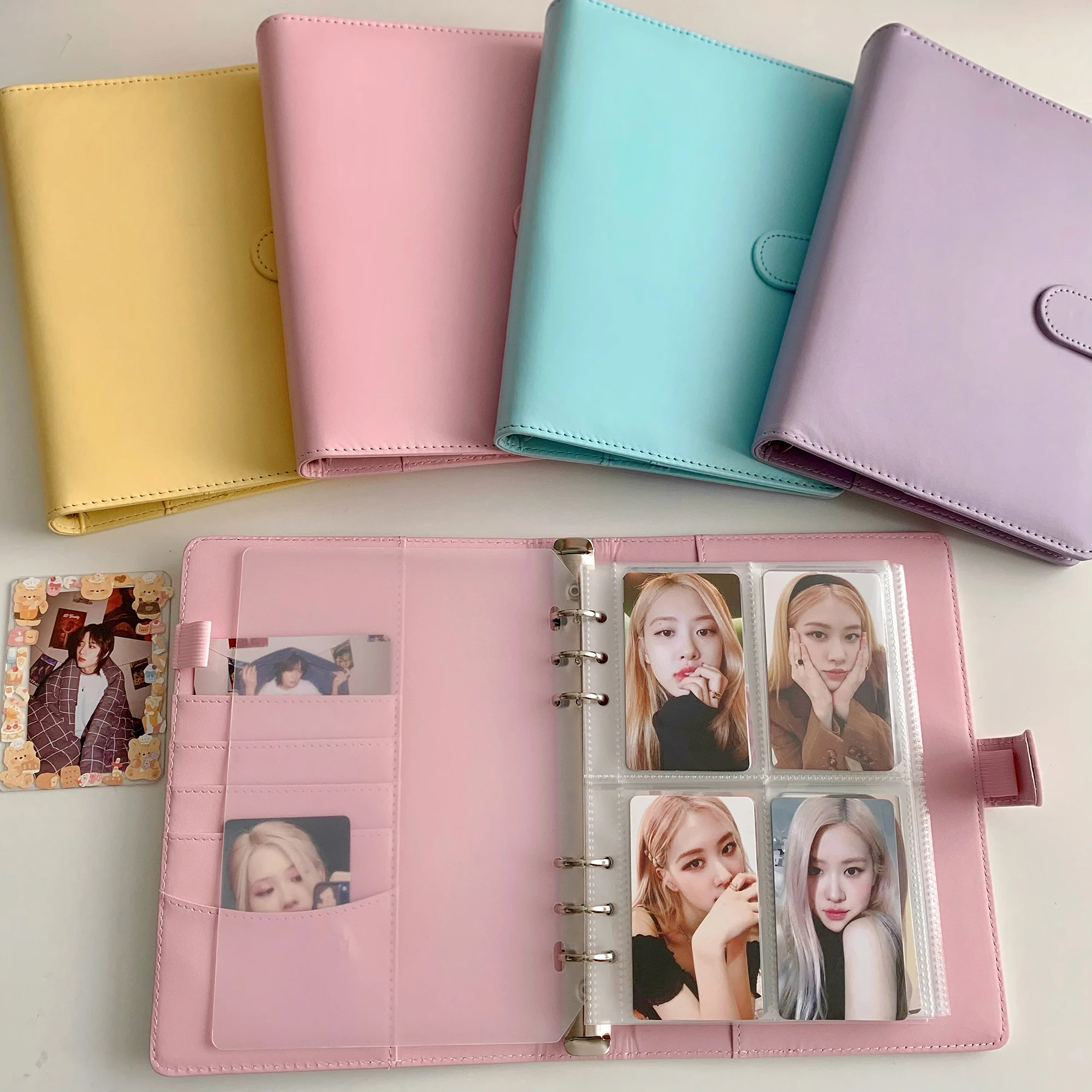 MINKYS Kawaii Candy Color A5 PU Leather Kpop Photocards Collect Book Photo Cards Album Storage Book School Stationery