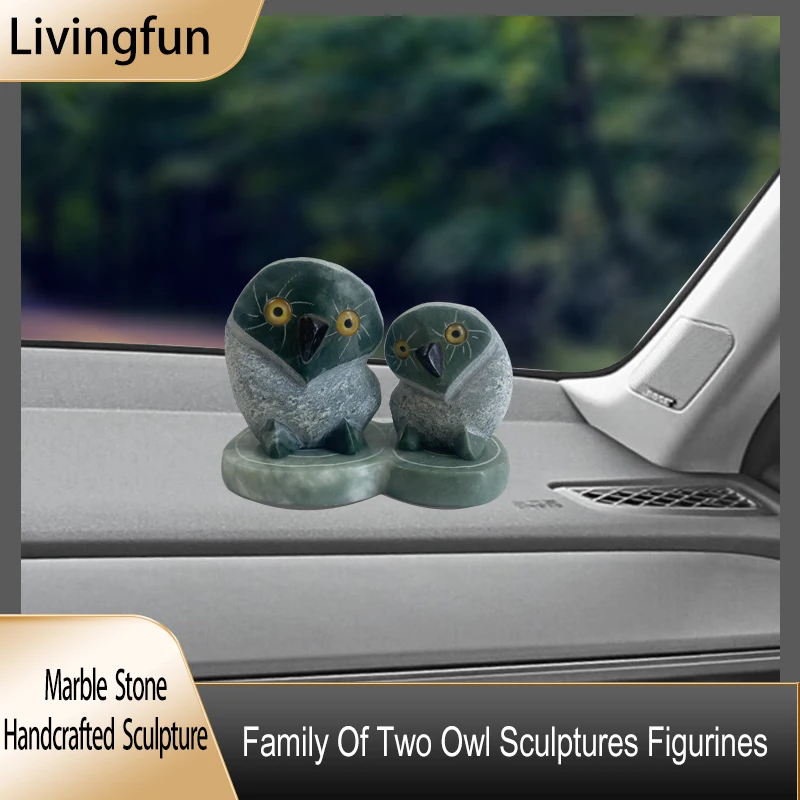 Marble Stone Handcrafted Sculpture Family Of Two Owl Sculptures Figurines