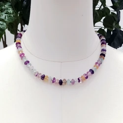 Lii Ji Real Stone Fluorite Necklace 48cm Donuts Shape 8mm Green Purple Necklace Women Jewelry