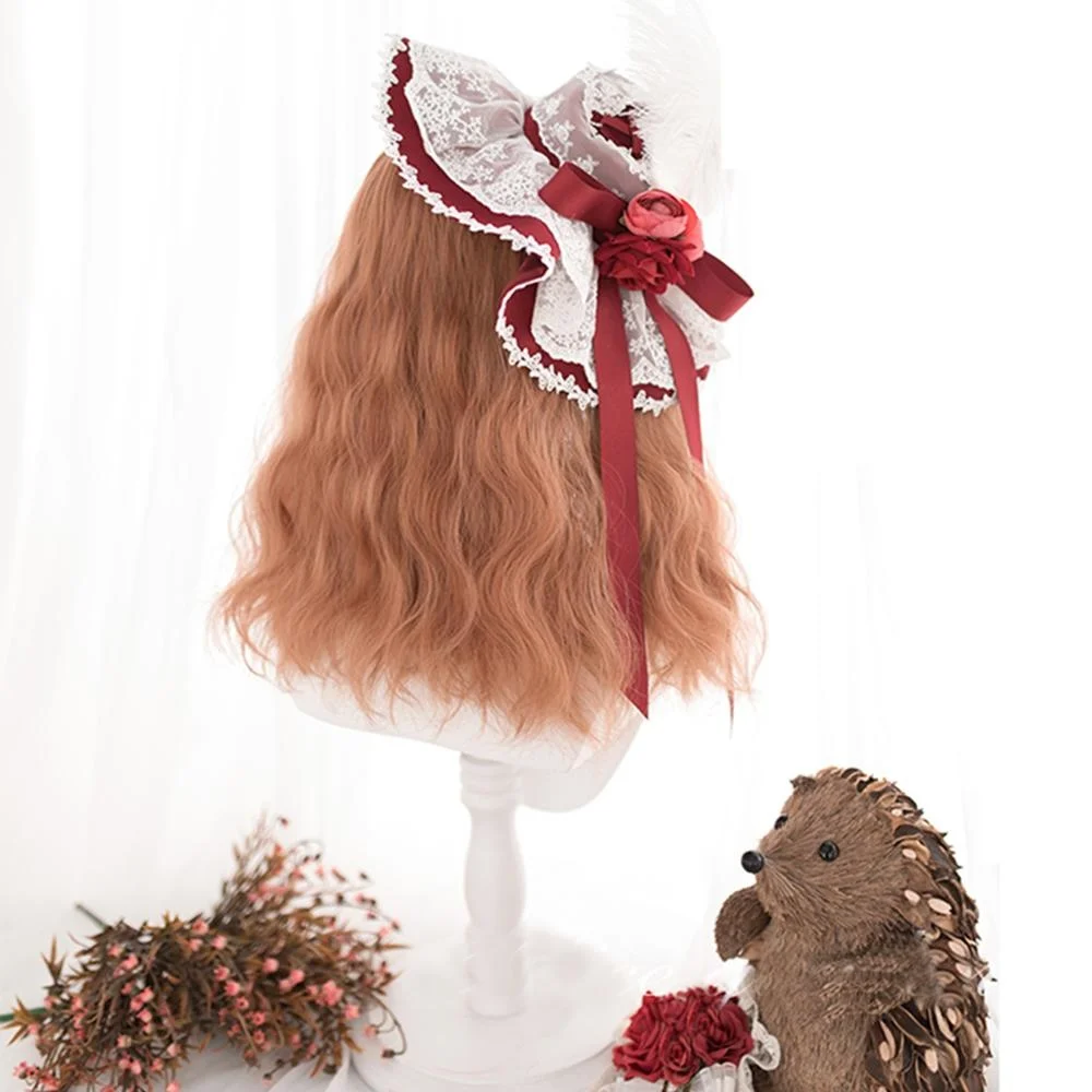 CosplayMix-Perruque Synthétique Lolita Mignonne pour Femme, Cheveux Bouclés Moyens, Orange, Ombre, Frange, Halloween, Cosplay, Bonnet, 45cm