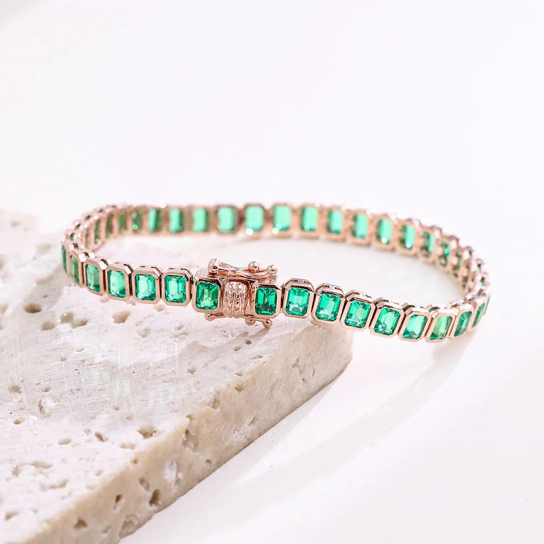 بروفانس غرامة مجوهرات 14K ارتفع الذهب سوار للتنس 3*4 مللي متر مختبر نمت الزمرد أساور للنساء مخصص هدايا المناسبات الطرف #3