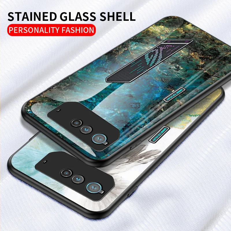 For Asus ROG Phone 6 Rog6 Case Marble Grain Tempered Glass Back Cover Shockproof Phone Case for Asus Rog Phone 6 Phone6 Rog6 5G