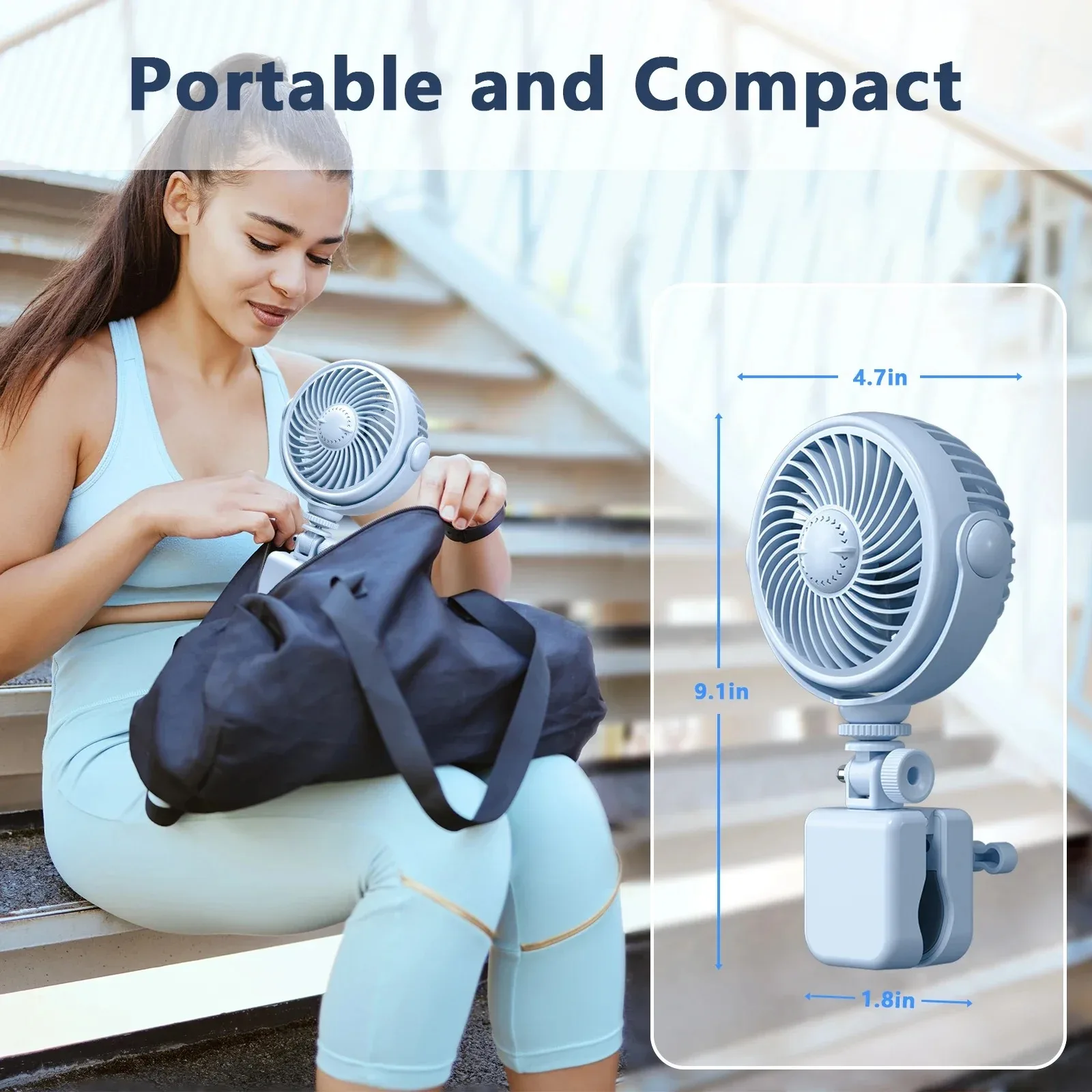Eary Flexible Clip on Fan Summer Portable Compact Handheld Gym Fans  Air Cooler 4 Speed Winds Treadmill Bike Golf Cart Car Fans